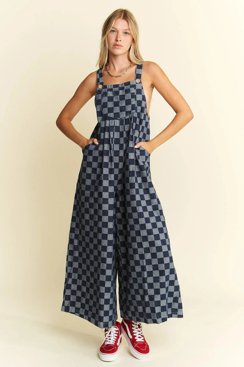 Jade By Jane Denim Checkered Jumpsuit Jewelry Bubble
