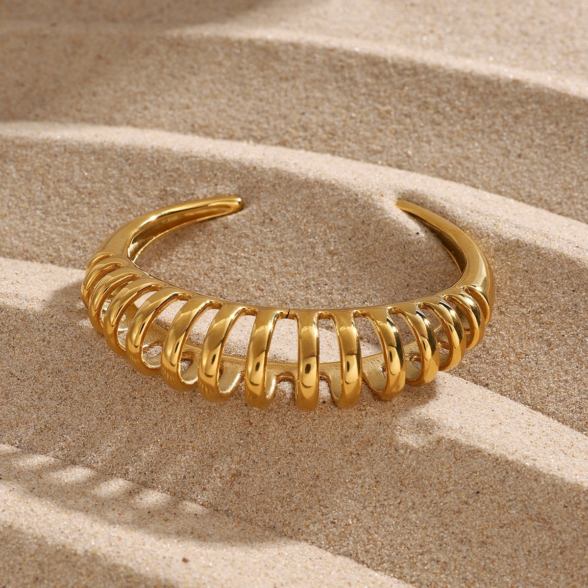 Spiral Twisted Minimalist Gold Tone Cuff Bangle Bracelet