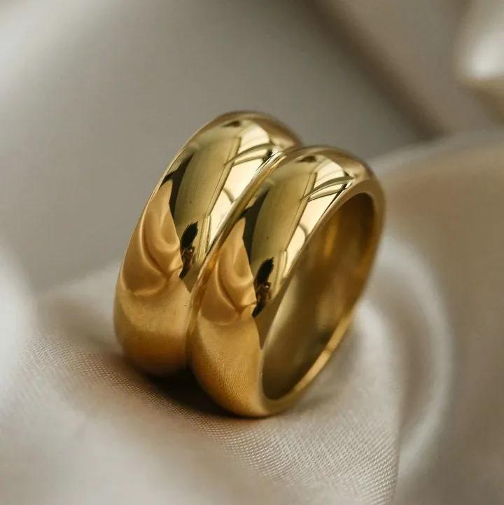 Gold Double Ridge Ring - Titanium Steel Minimalist Statement Band