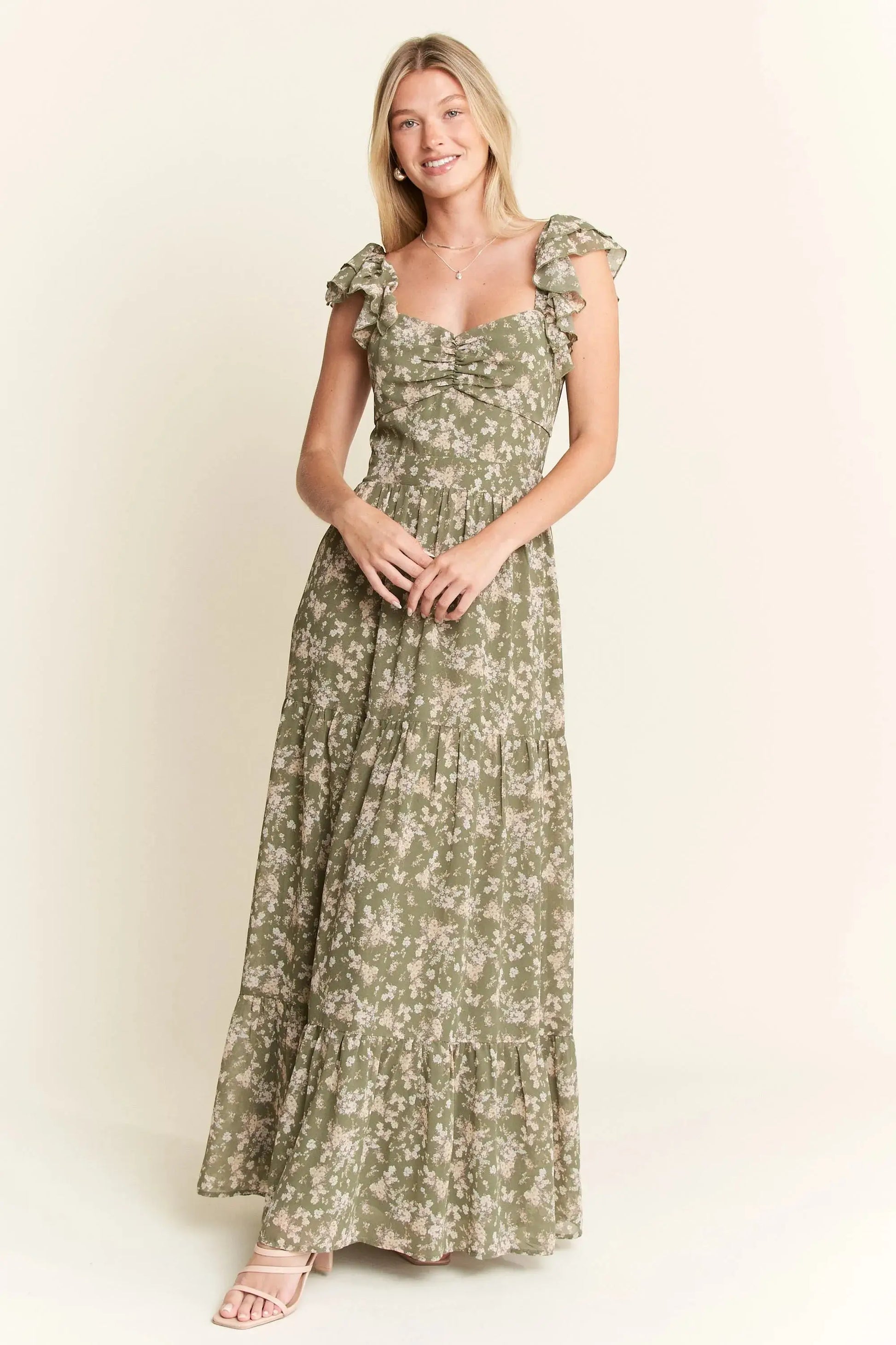 Jade By Jane Ruffle Sleeve Tiered Maxi Dress Jewelry Bubble