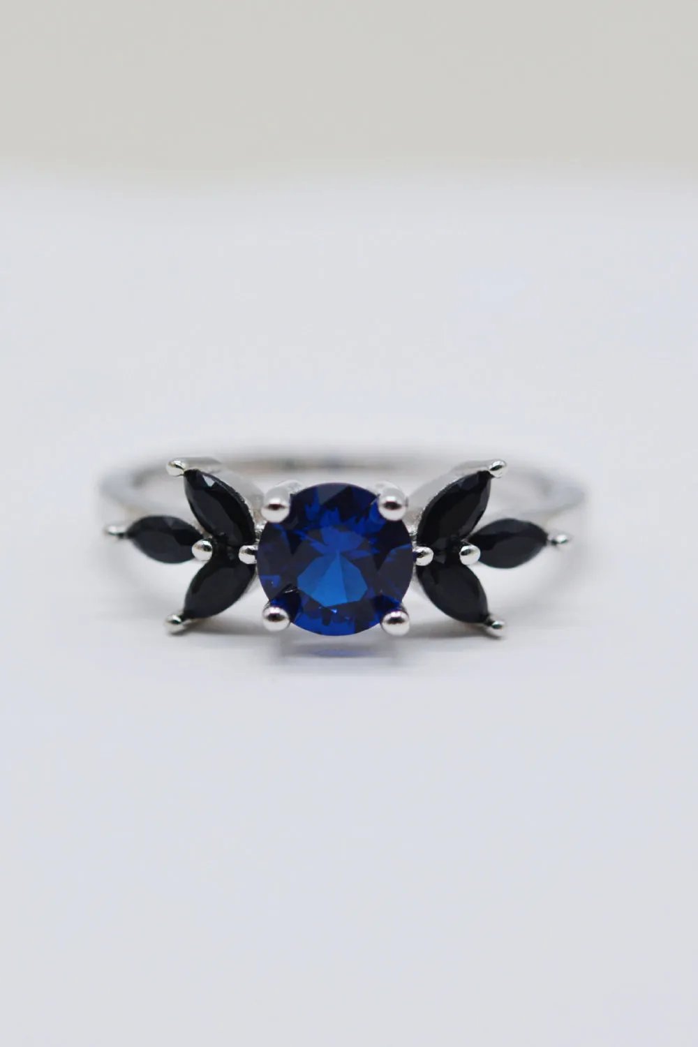 Platinum-Plated Sterling Silver Spinel & Zircon Leaf Ring