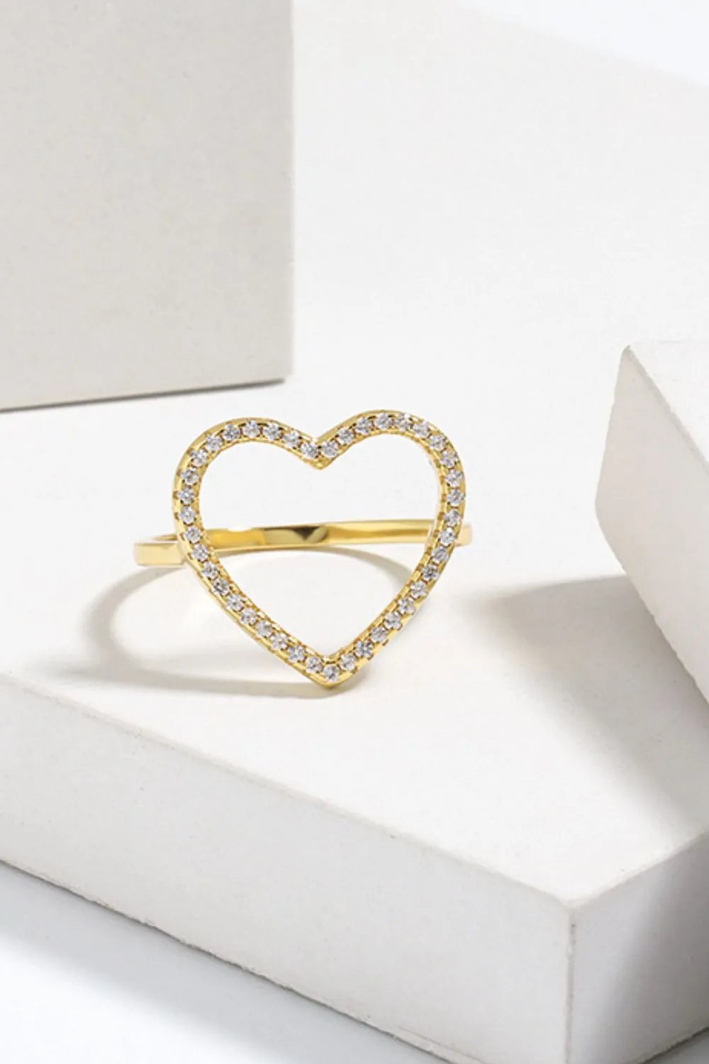 Open Heart Ring: Elegant Zircon-StuddPavé Cubic Zirconia Open Heart Ringed Design in Gold and Silver Finishes