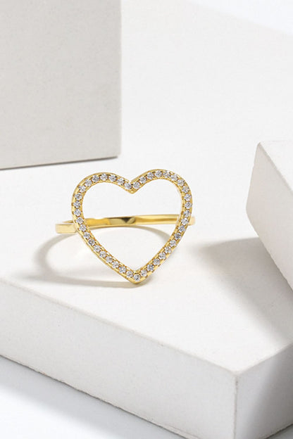 Open Heart Ring: Elegant Zircon-StuddPavé Cubic Zirconia Open Heart Ringed Design in Gold and Silver Finishes Trendsi