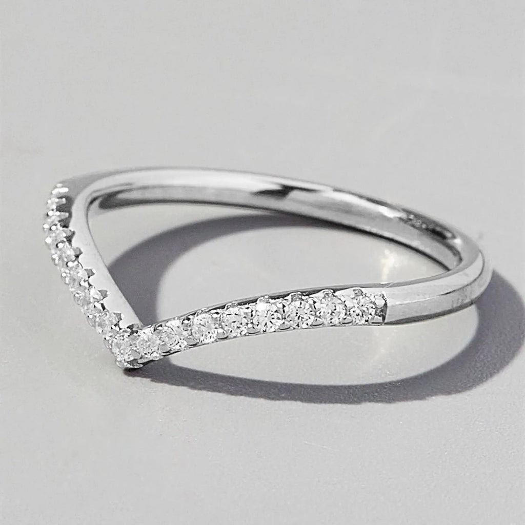S925 Sterling Silver Chevron Ring with Zircon Accents