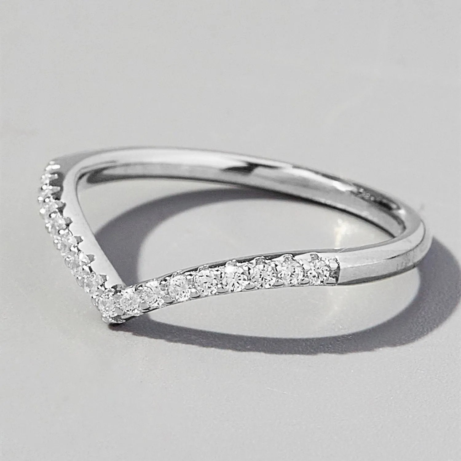 S925 Sterling Silver Chevron Ring with Zircon Accents