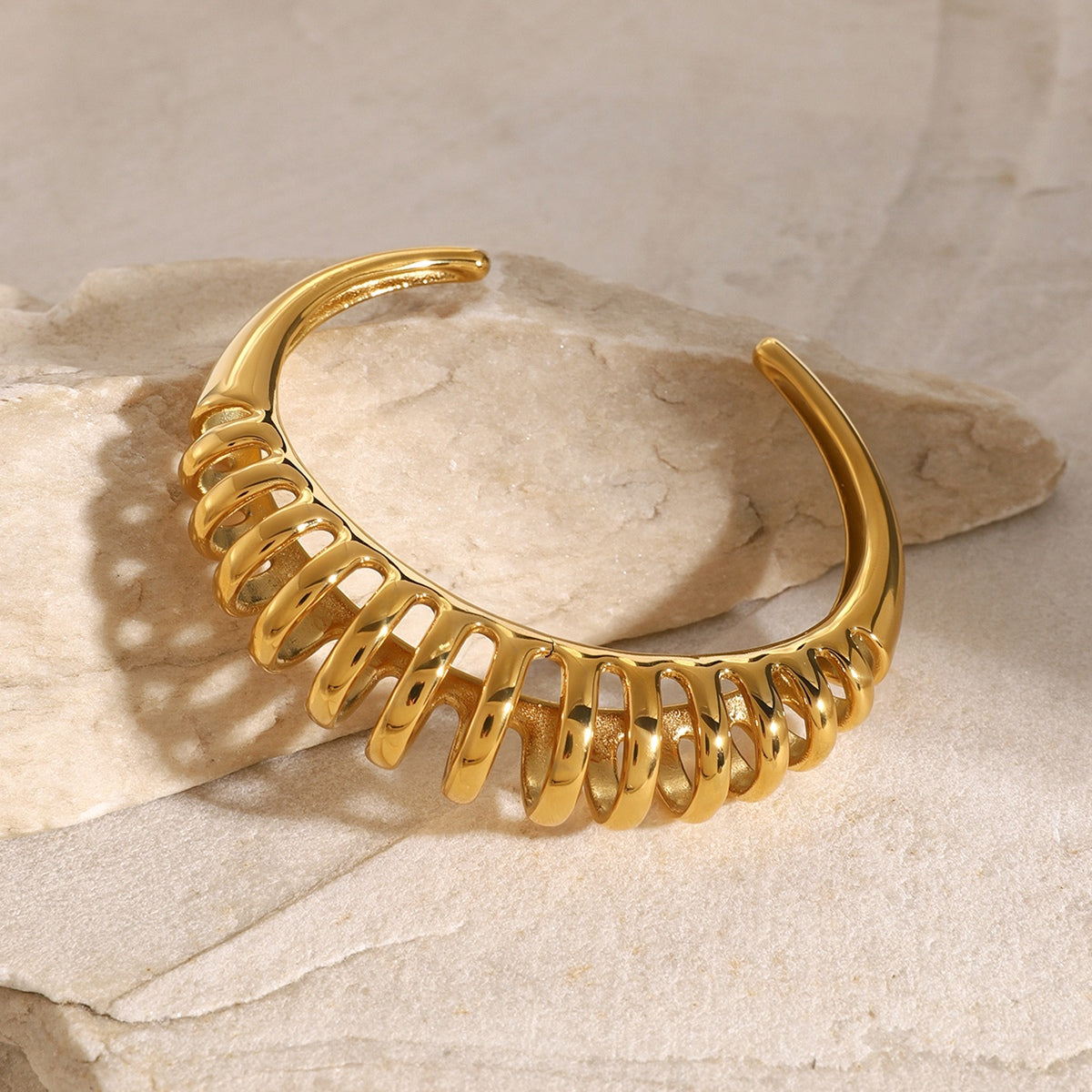 Spiral Twisted Minimalist Gold Tone Cuff Bangle Bracelet