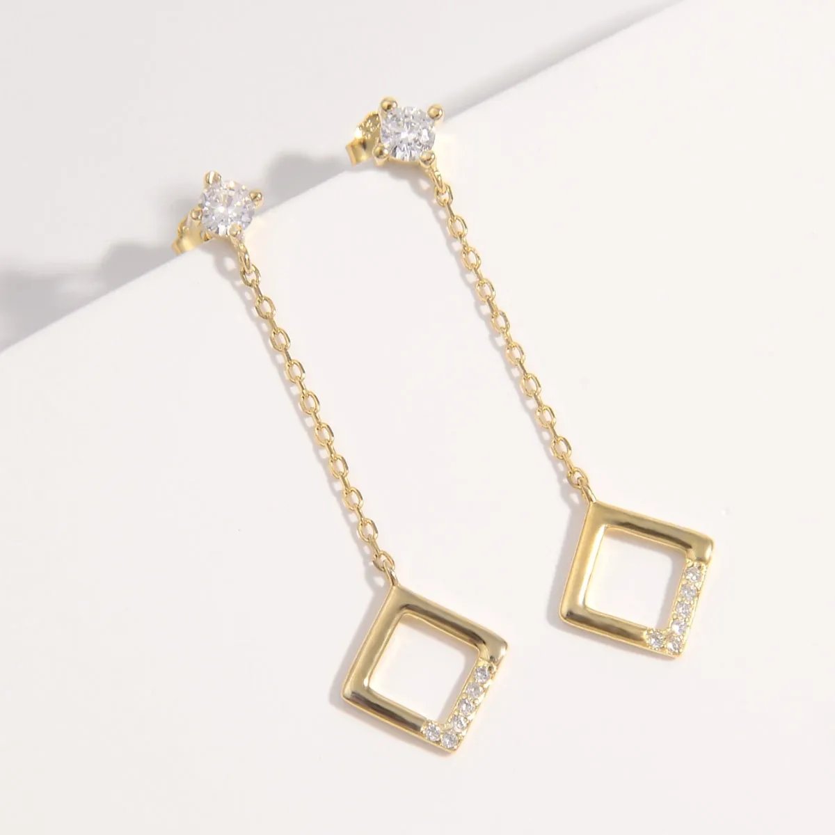 18K Gold-Plated Minimalist Drop Earrings with Zircon Accents
