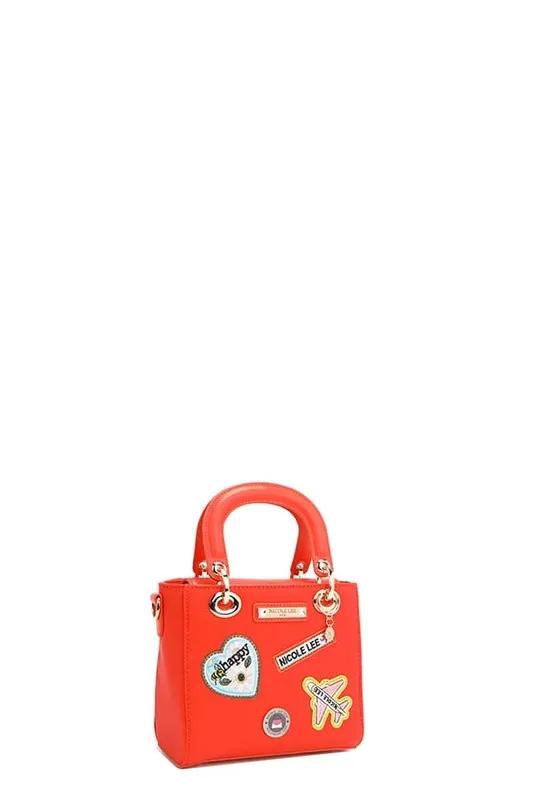 Nicole Lee Structured Mini Handbag with Embroidered Patches