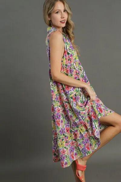 High-Low Hem Multicolor Floral Sleeveless Tiered Dress - Perfect for Summer Days