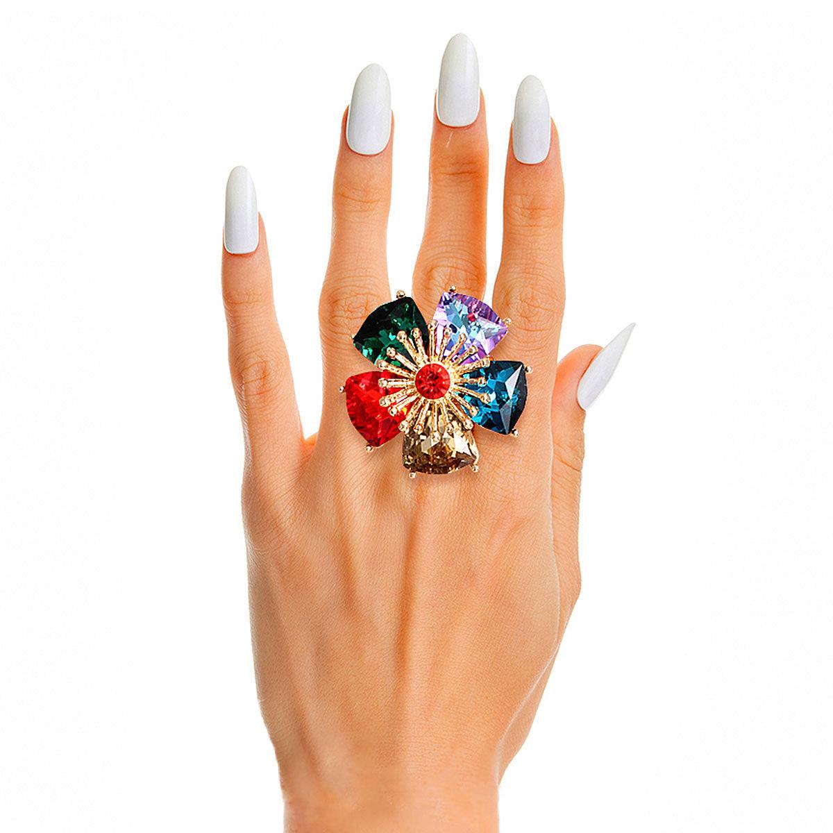 Daisy Flower Ring Multicolor Statement