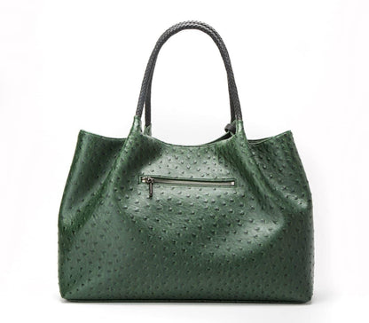 Dark Green Vegan Leather Tote Bag