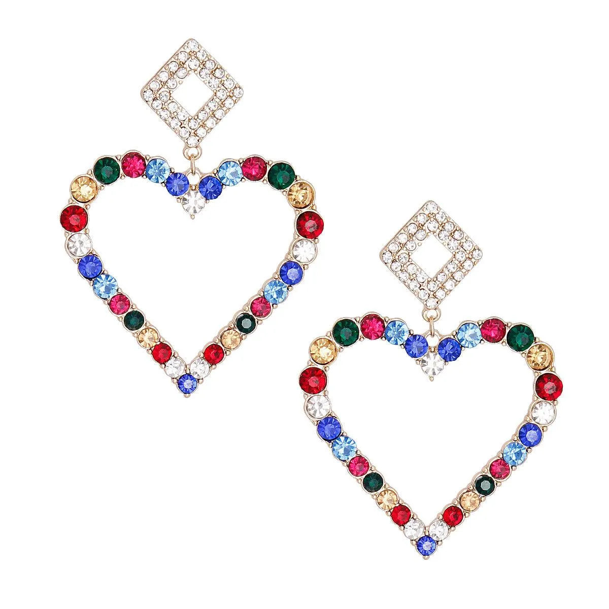 Dazzle with Style: Multi Crystal Heart Drop Earrings in Gold-tone Metal