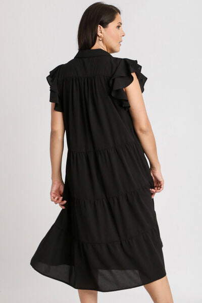 Johnny Collar Ruffle Cap Sleeve Tiered Dress Trendsi