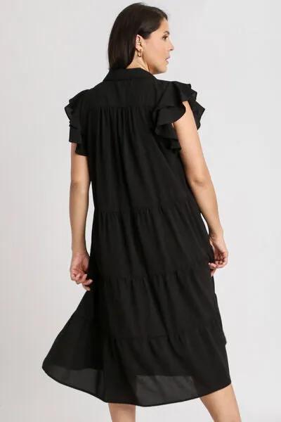 Johnny Collar Ruffle Cap Sleeve Tiered Dress