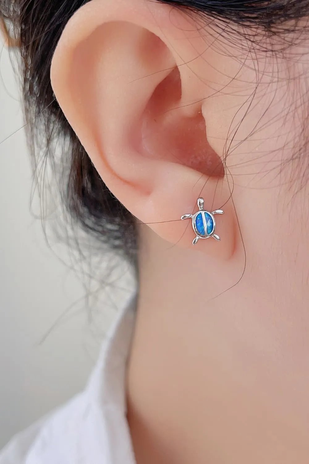 Sterling Silver Opal Turtle Stud Earrings - Whimsical Design
