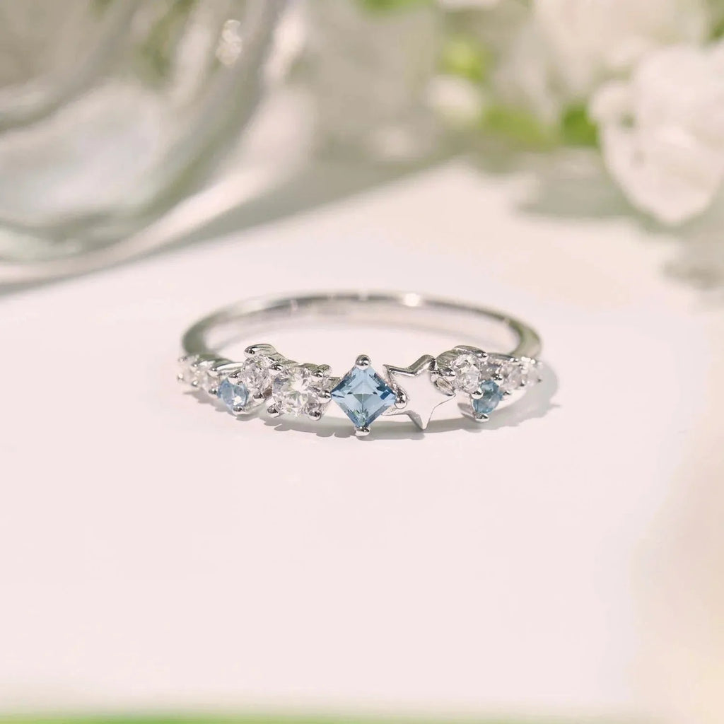Celestial Star Inlaid Zircon Ring in Sterling Silver