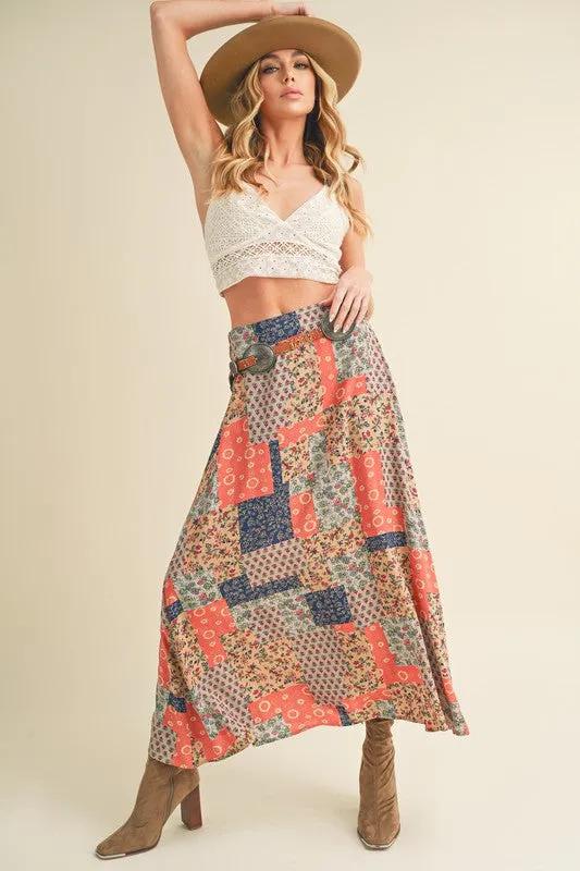 Stylish Printed Maxi Skirt: Elevate Your Wardrobe with Bold Patterns in Tan/Orange