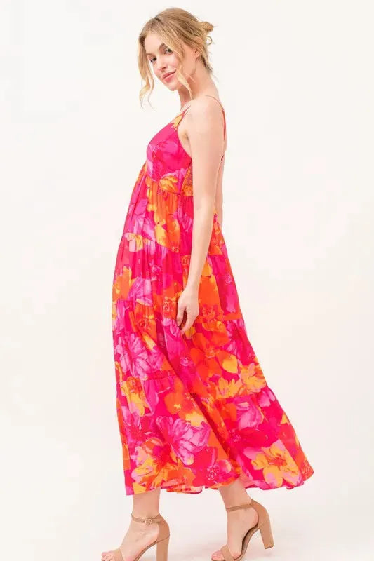 Floral Tiered Maxi Cami Dress with Pockets