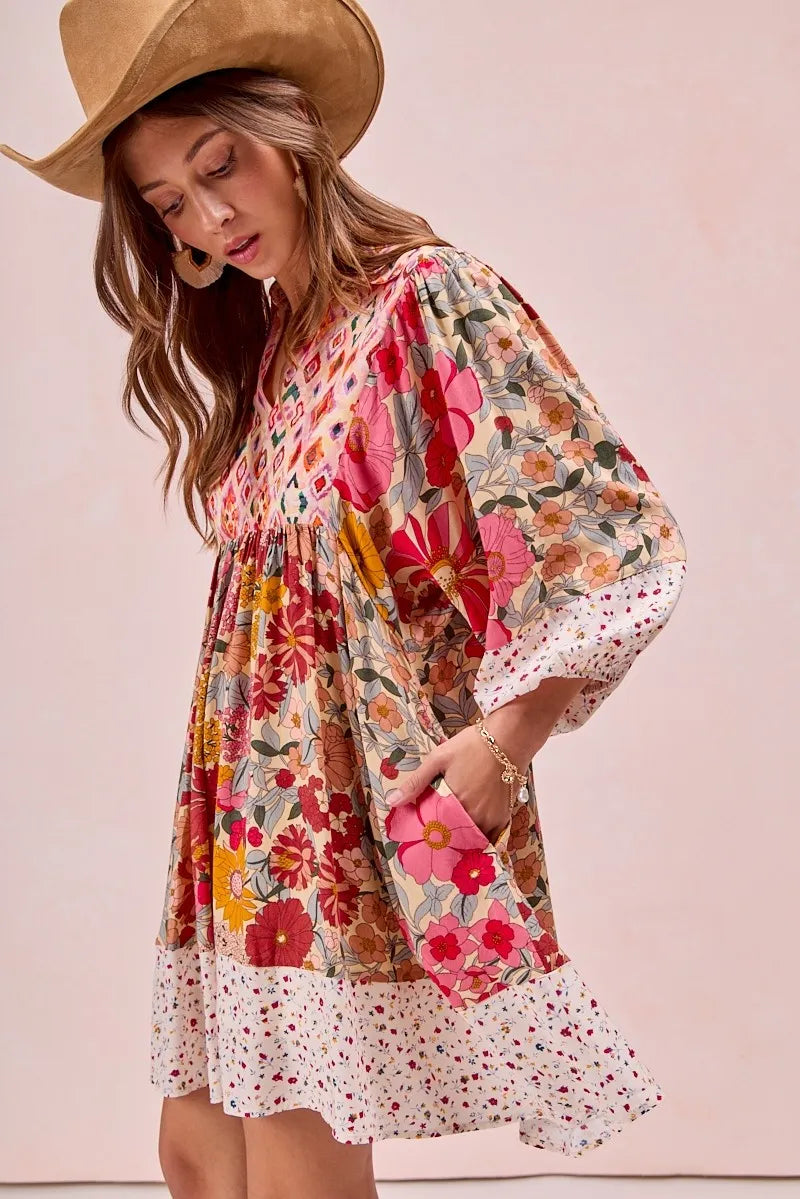 BiBi Print Mix And Match Bubble Sleeve Dress