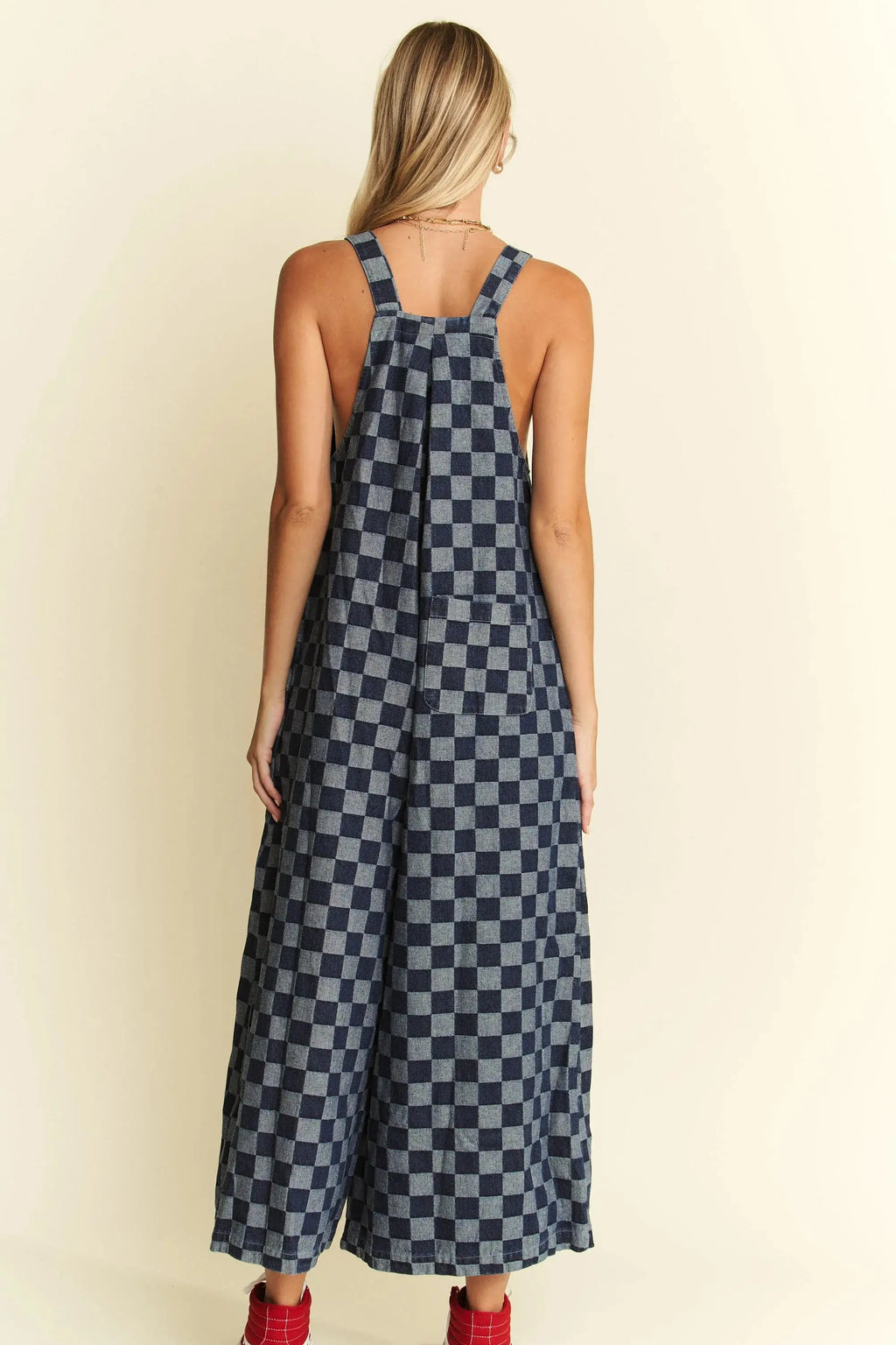 Jade By Jane Denim Checkered Jumpsuit Jewelry Bubble