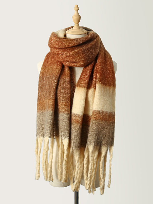 Elevate Your Style with Our Fringe Color Block Scarf