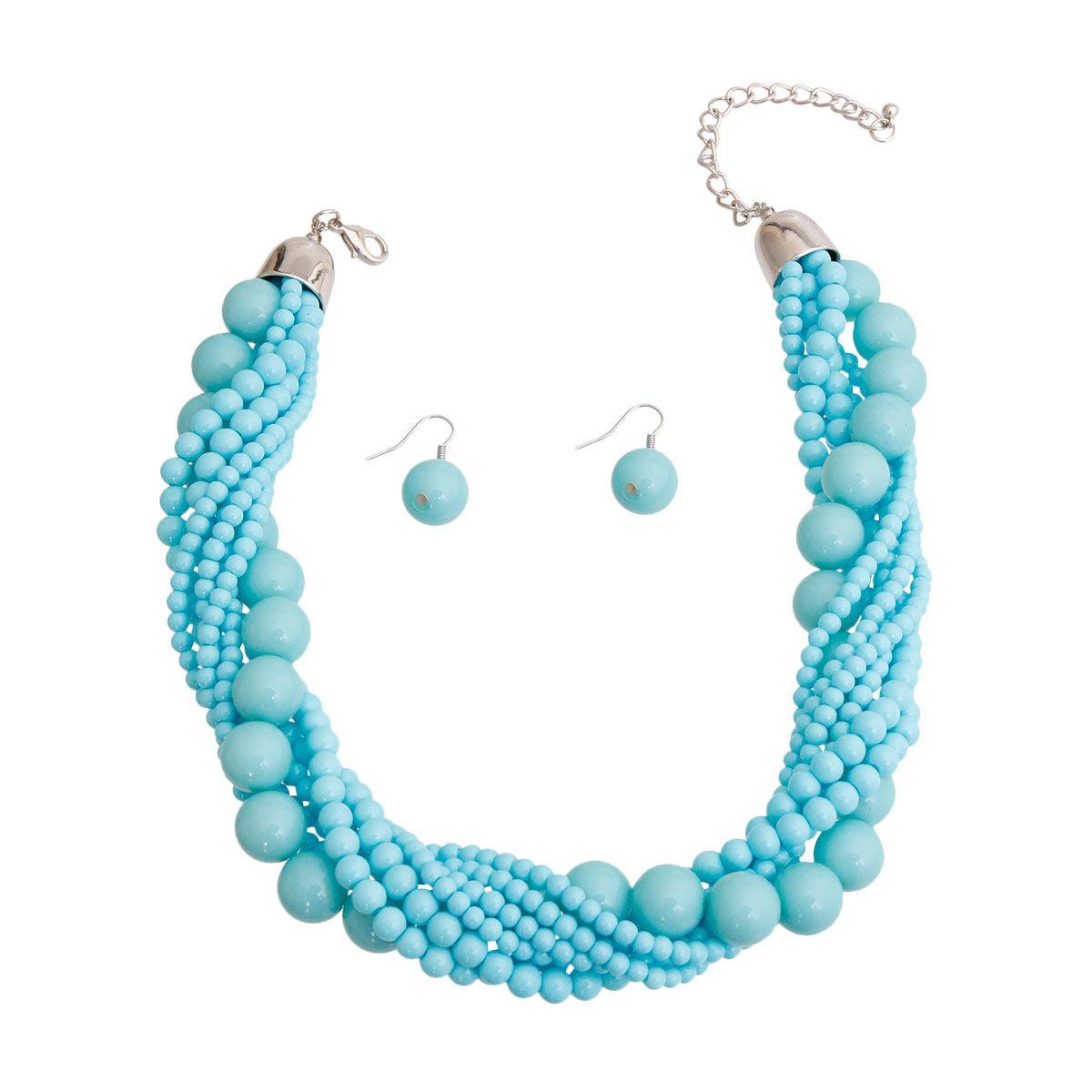 Discover Stunning Light Blue Torsadé Necklace & Earrings: Shop Now