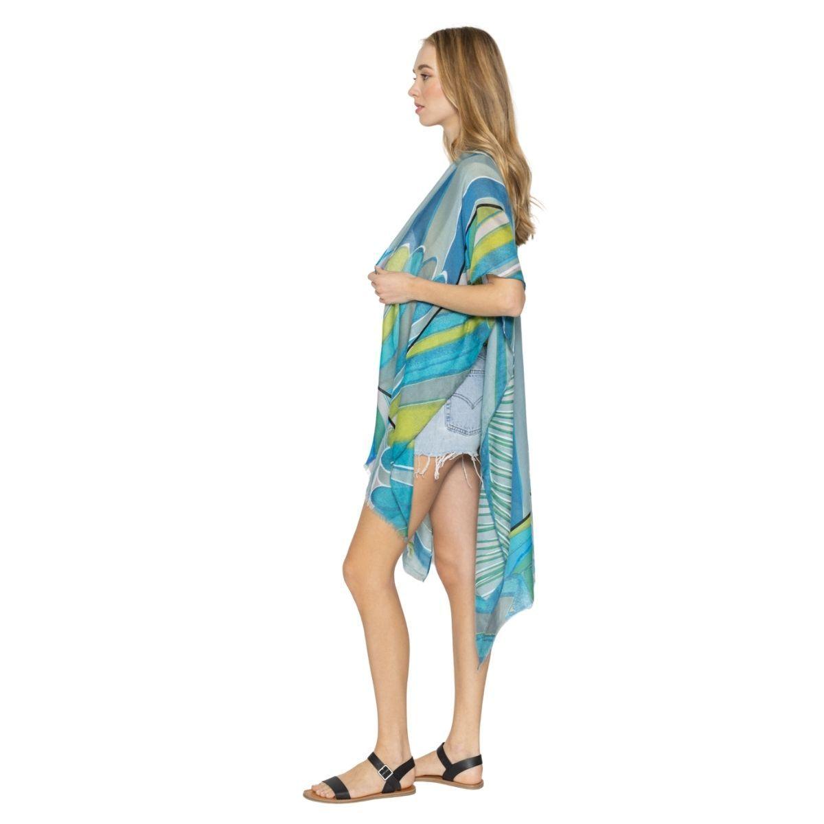 Discover the Perfect Kimono Top for Your Wardrobe - Green Abstract Print!