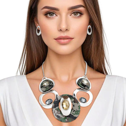 Discover the Stunning Silver Camouflage Circular Bib Necklace for Women