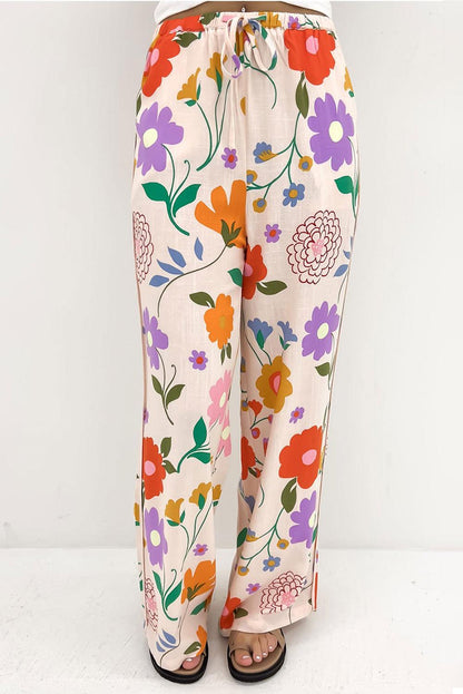 Drawstring Printed Pants with Pockets for Women