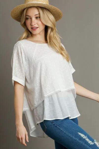 Eyelet Layered Short Sleeve Blouse - White