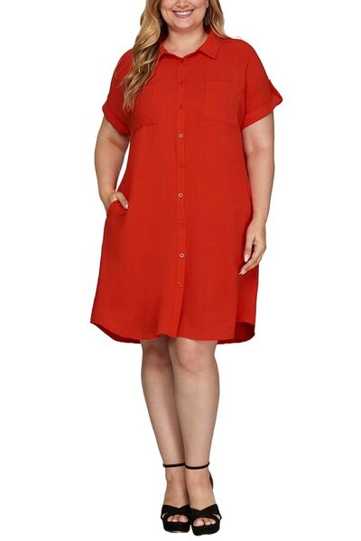 Button Down Short Sleeve Woven Shirt Dress Trendsi