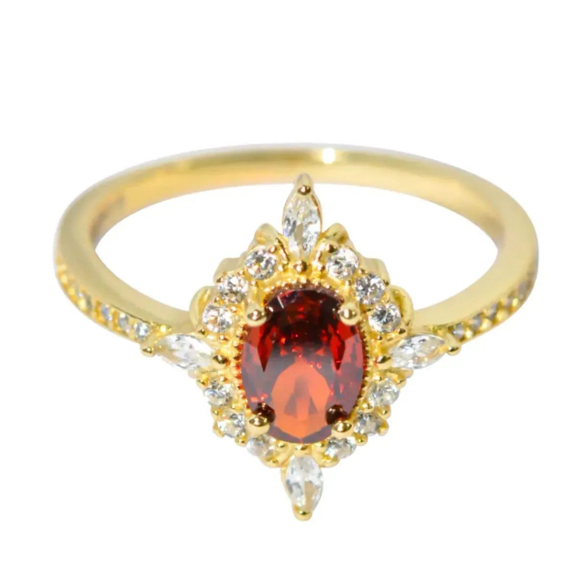 Floral Design Gold-Plated Sterling Silver Zircon Ring
