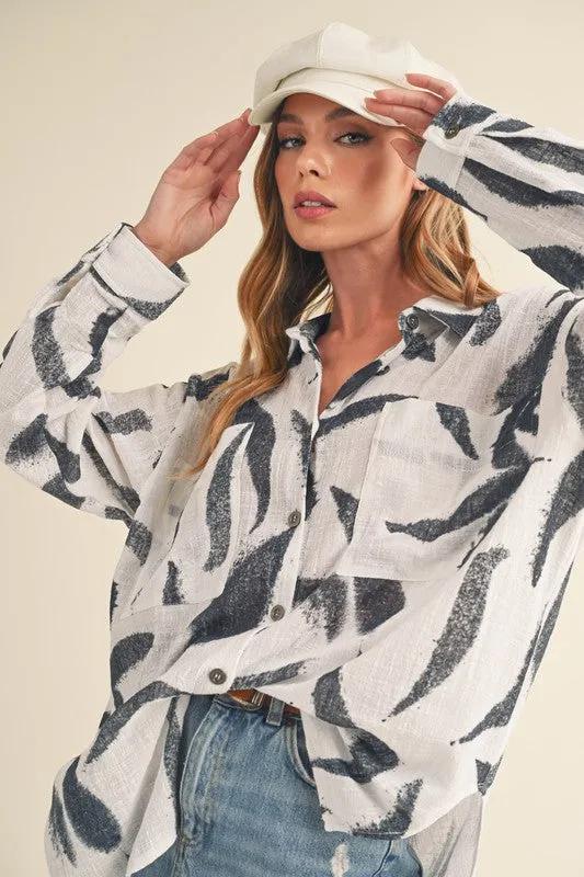 Elevate Your Summer Style with the High-Low Printed Button-Up Shirt