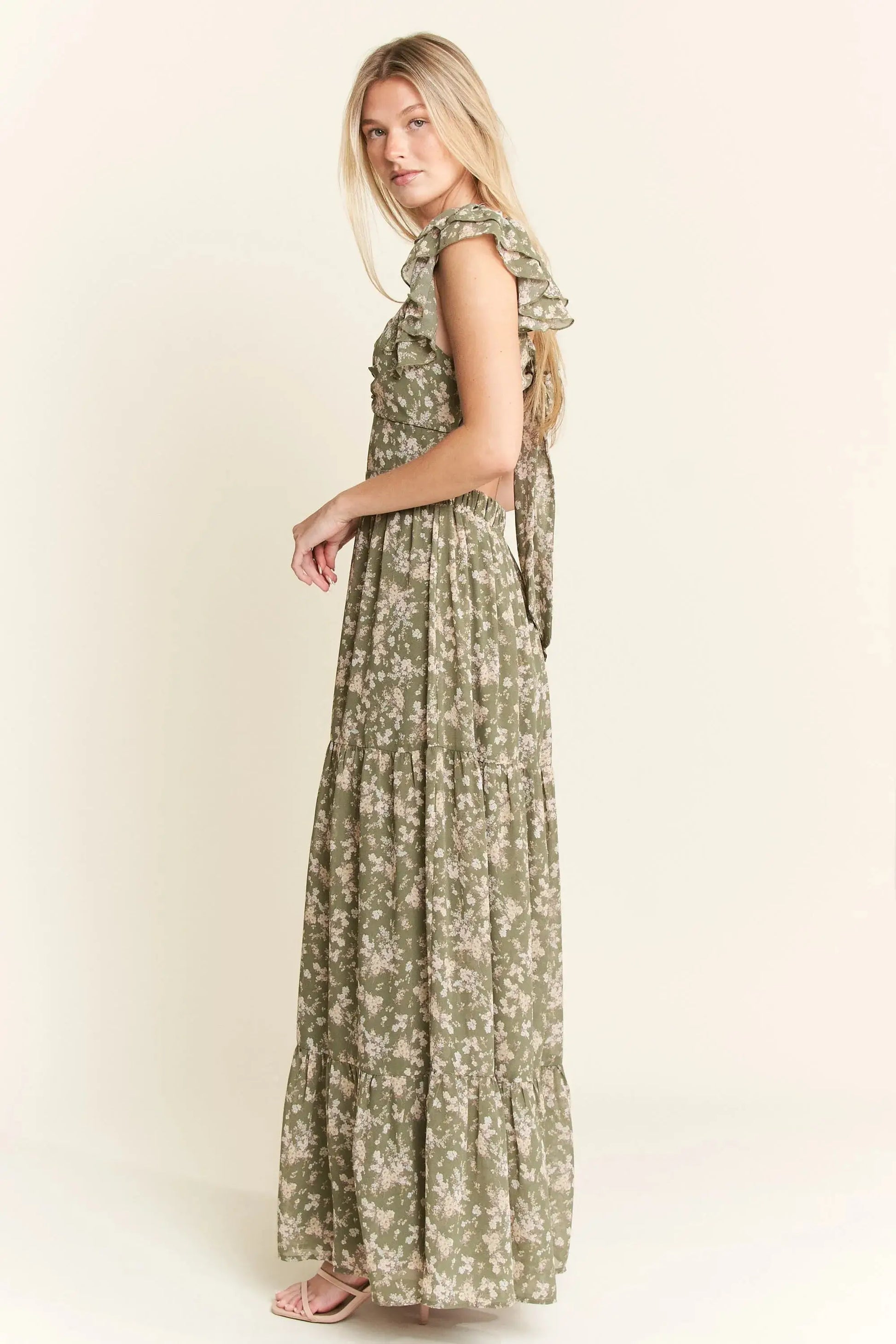 Jade By Jane Ruffle Sleeve Tiered Maxi Dress Jewelry Bubble