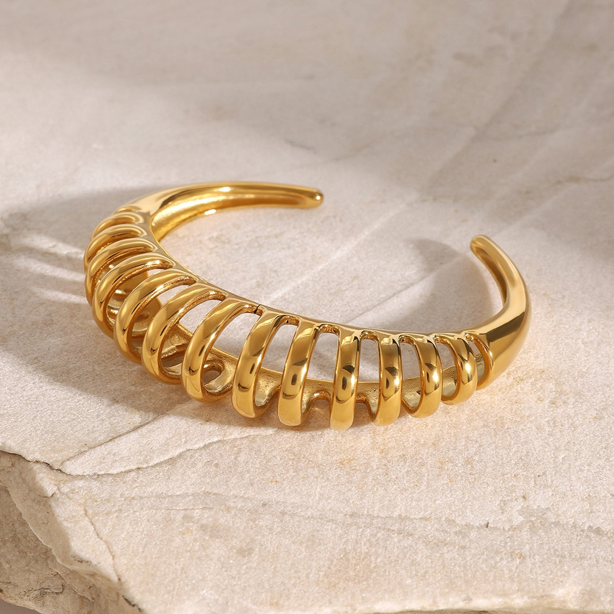 Spiral Twisted Minimalist Gold Tone Cuff Bangle Bracelet