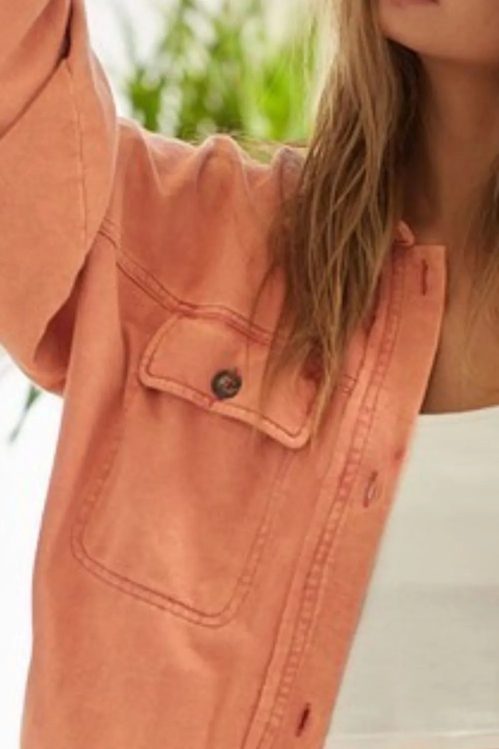 Washed Button Up Pumpkin Shacket With Chest Pockets | Women's Fashion Essential