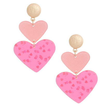 Earrings in Gold Tone with Pink Drop Hearts
