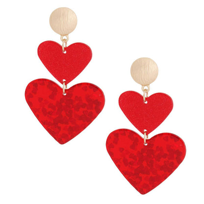 Earrings in Gold Tone with Red Drop Hearts