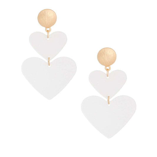 Earrings in Gold Tone with White Drop Hearts