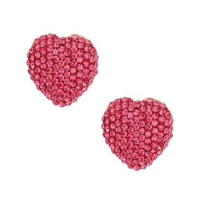 Earrings Pink Rhinestones Heart Shape Studs