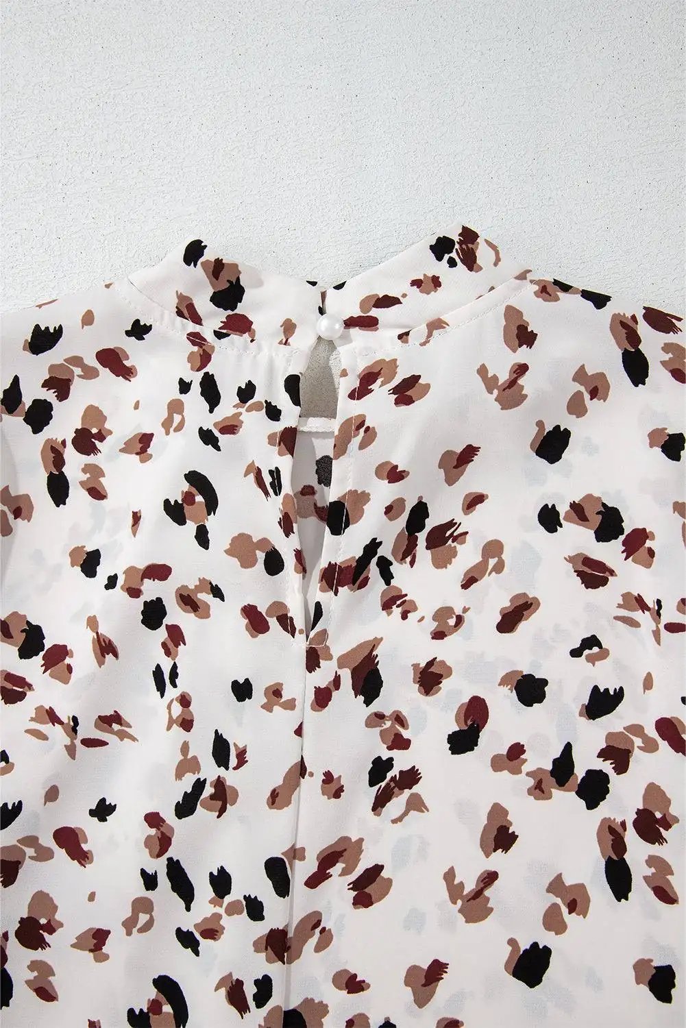Leopard Print Puff Sleeve Mock Neck Blouse with Pleated Detail – Black or White