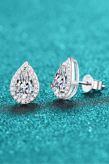 Dazzling Pear Cut Moissanite Halo Stud Earrings