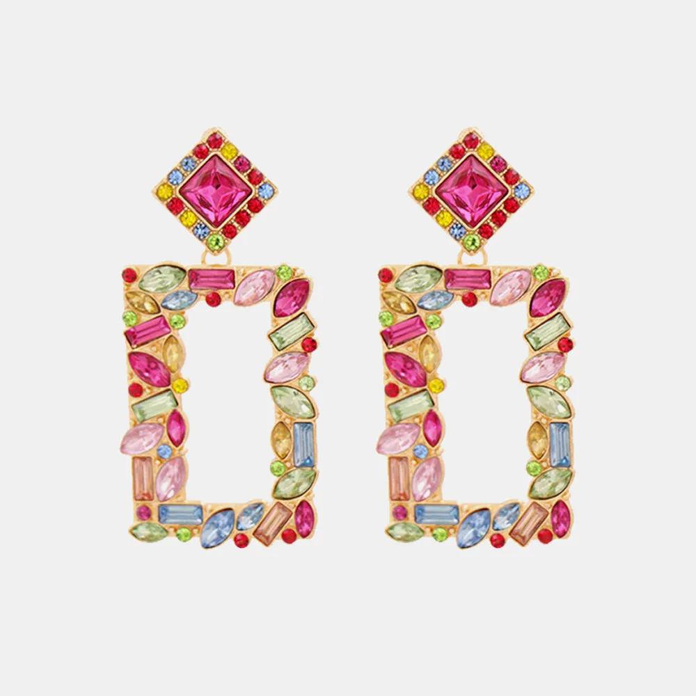 Rectangular Crystal Drop Earrings – Bold and Vibrant Statement Jewelry