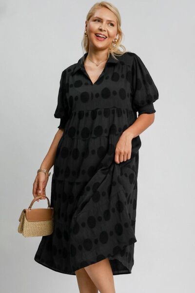 Swiss Dot Jacquard Tiered Midi Black Dress – A Timeless Wardrobe Must Trendsi