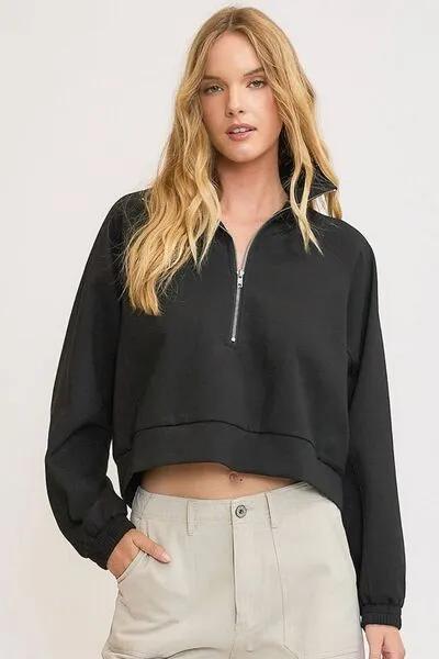 Half Zip Cropped Black Sweatshirt for Women – A Modern Wardrobe Essential