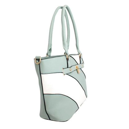 Elegant Green and White Wavy Stripe Women's Tote Handbag - Vegan Faux Leather Statement Piece