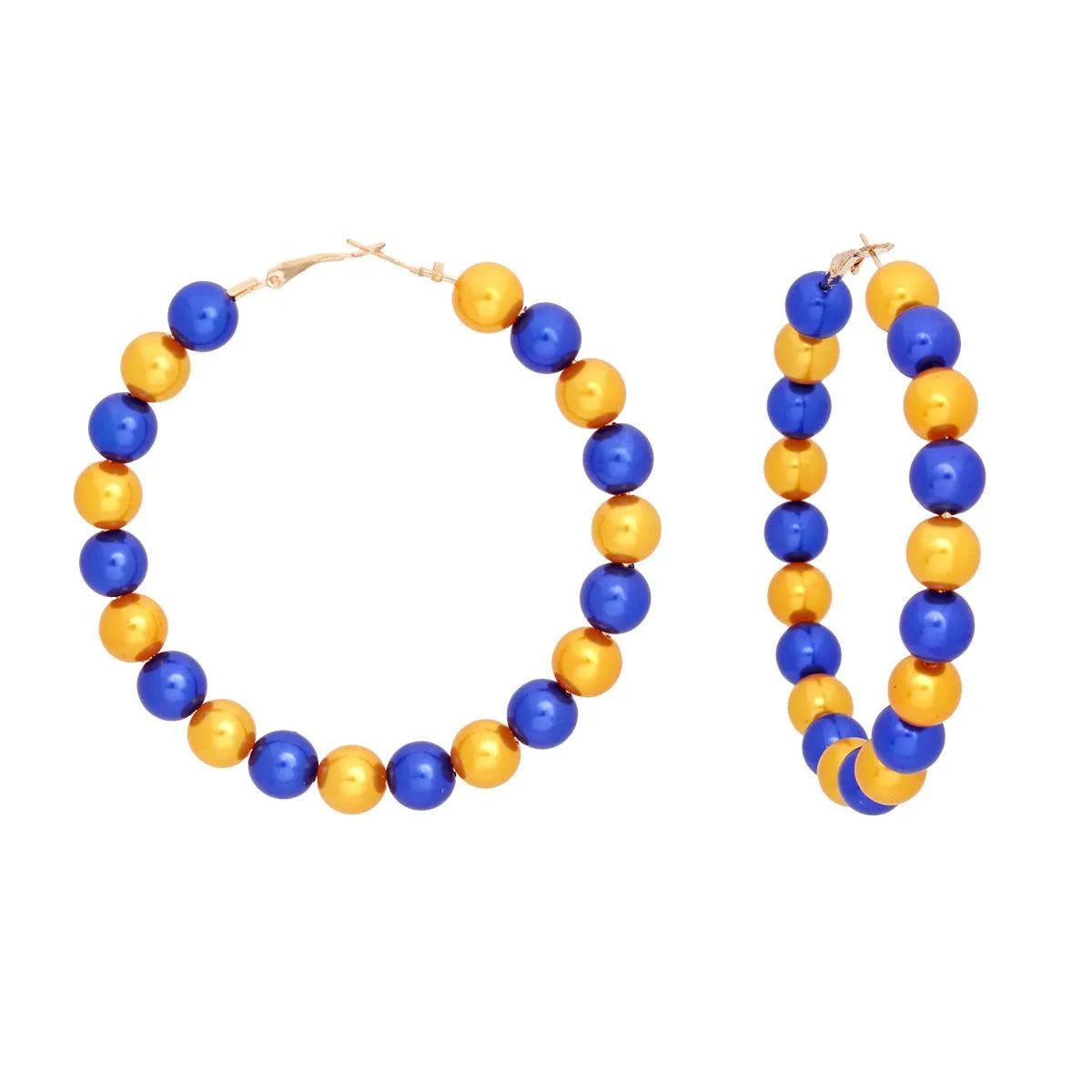 Elegant Hoop Pearl Bead Earrings: Timeless Sophistication for All Occasions | Blue/Gold