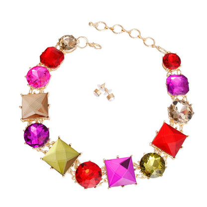 Elegant Multicolor Acrylic-crystal Collar Necklace & Earrings Set - Buy Now!
