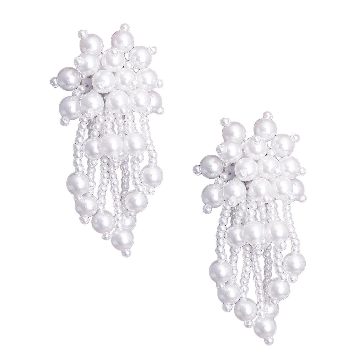 Elegant White Pearl Cluster Drop Earrings - Stand Out in Style & Sophistication
