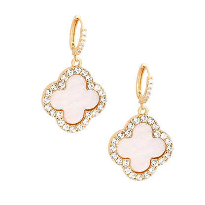 Elevate Your Outfit: Dangle Drop White Clover Earrings Gold